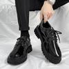 Black Round Toe Thick Sole Lace-up Men's Leather Brogue Shoes High Quality Fashion Elegant Footwear Offer Retro Male Casual Shoe