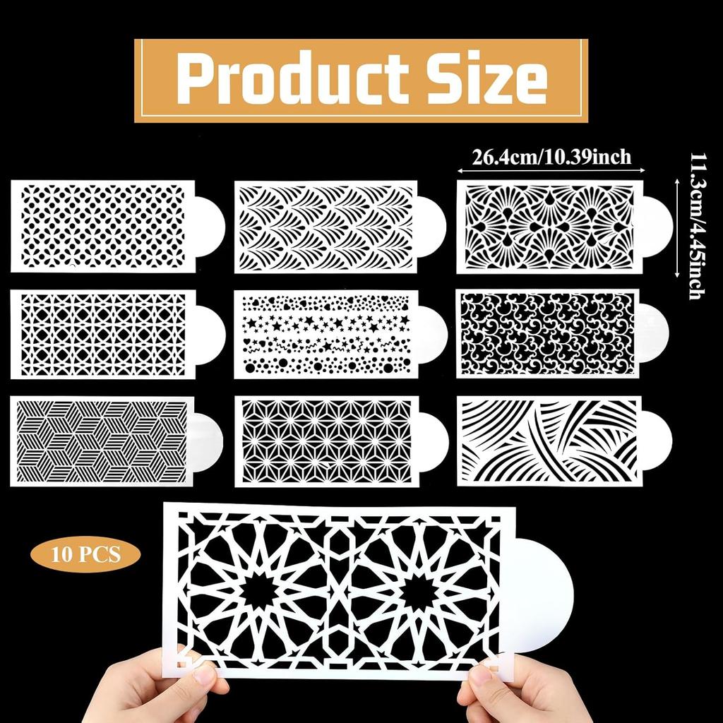 Cake Stencils for Buttercream, 10 PCS Mesh Floral Stencils for Cakes Decorating Supplies DIY Side Baking Stencil Reble Templates for Fondant Cookie