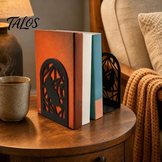 Hollow Metal Bookend 1 Pair Cat Bookends, Decorative Heavy Book Ends Anti-slip for Shelf, Non-Skid Black Stopper Home Office Desk