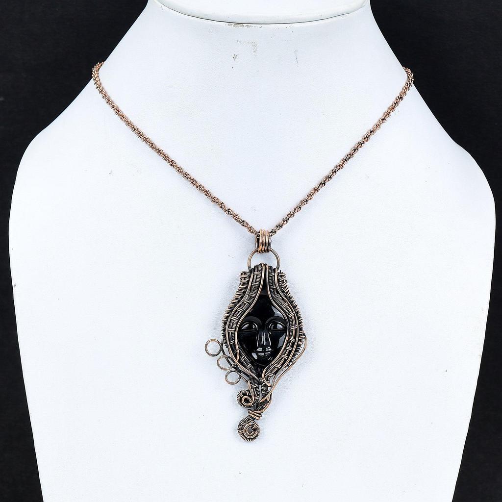 Lady Face Black Onyx Jewelry,999 Copper Wire Wrapped Pendant Handmade Gemstone Jewelry, Gifts For Wife Brand New Pendant