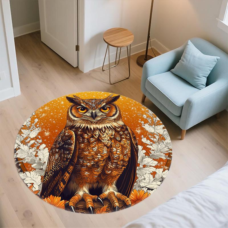 Vintage Flower Owl,Round Area Rug,Carpet Rug for Living Room Bedroom Sofa Playroom Decor,Non-slip Floor Mat