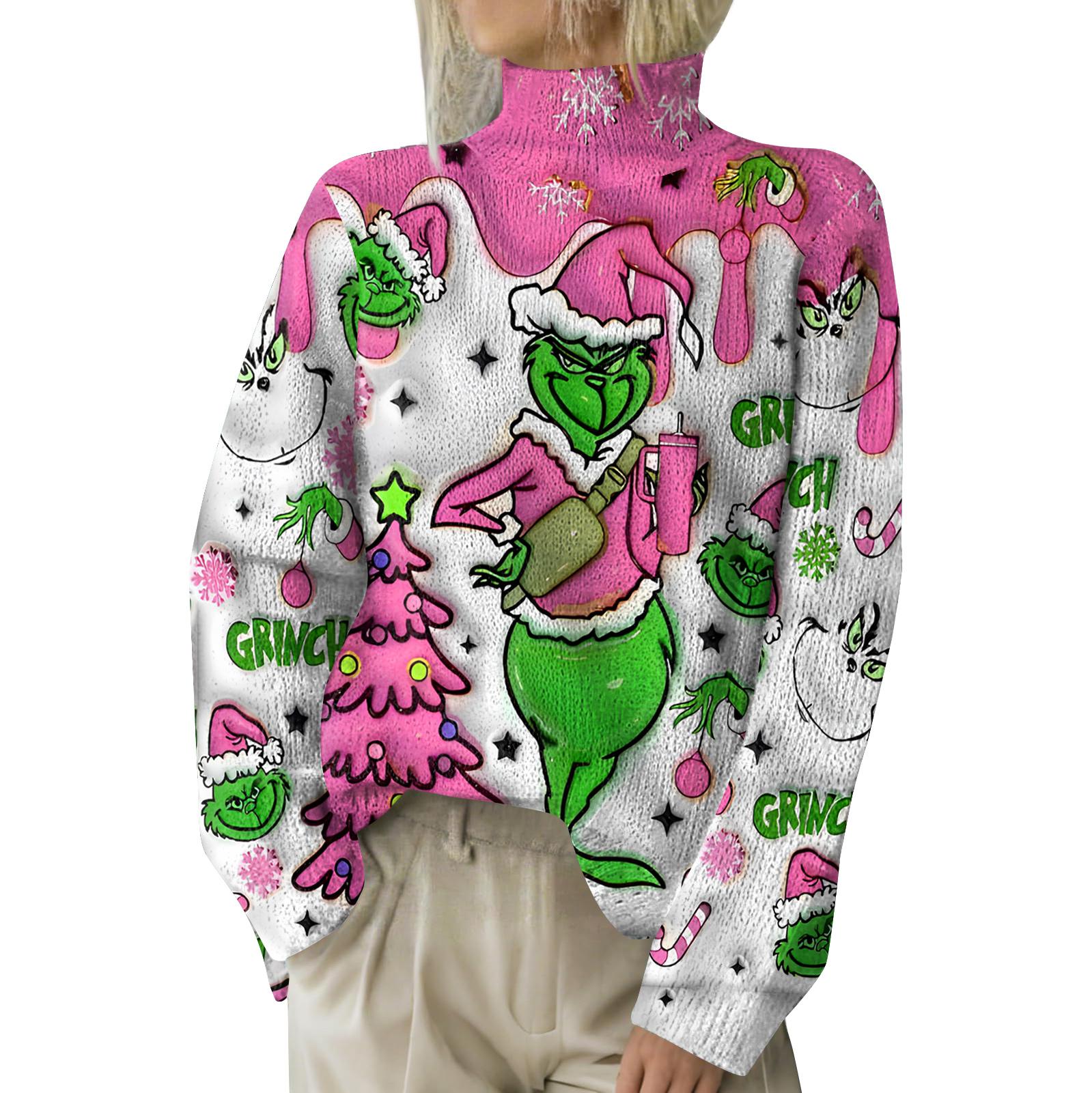 

Рождественские толстовки для женщин Вязаный свитер Милая рубашка Осенняя водолазка Пуловер Топы L