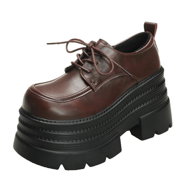 Fashion 10CM Women Patent Leather Platform Sneakers Wedge Heels Ladies New Autumn Chunky Sneakers Woman Lace-Up Thick Sole Walking Pumps