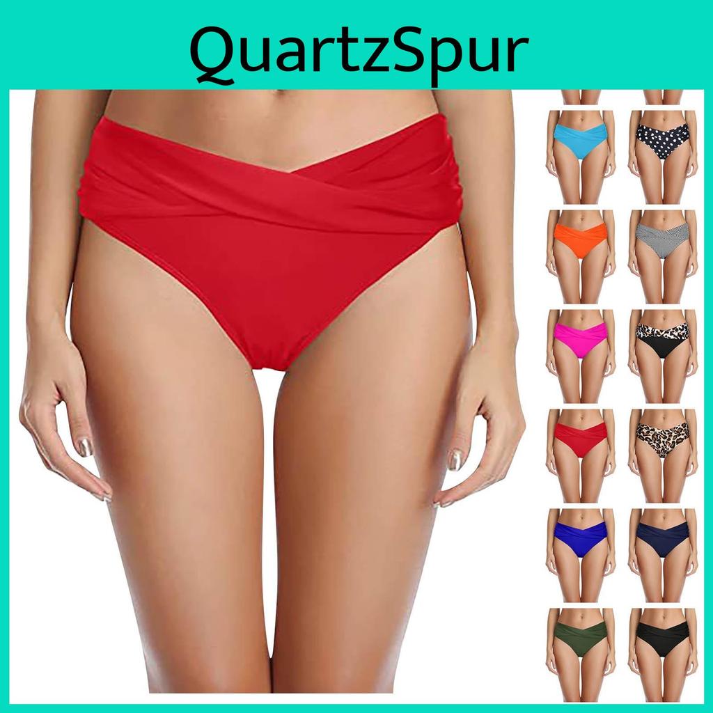 Women Low Waist Qunide Ruched Bikini Bottoms Swimsuit Briefs Pants