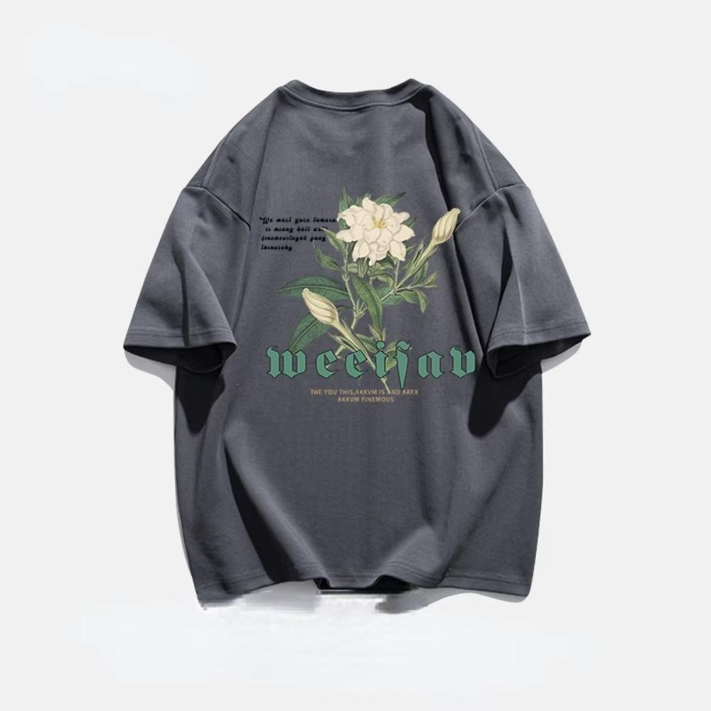 Camiseta de calle deportiva informal de alta calidad con estampado de algodón 100% con letras en inglés para hombre de peso pesado a la moda de verano