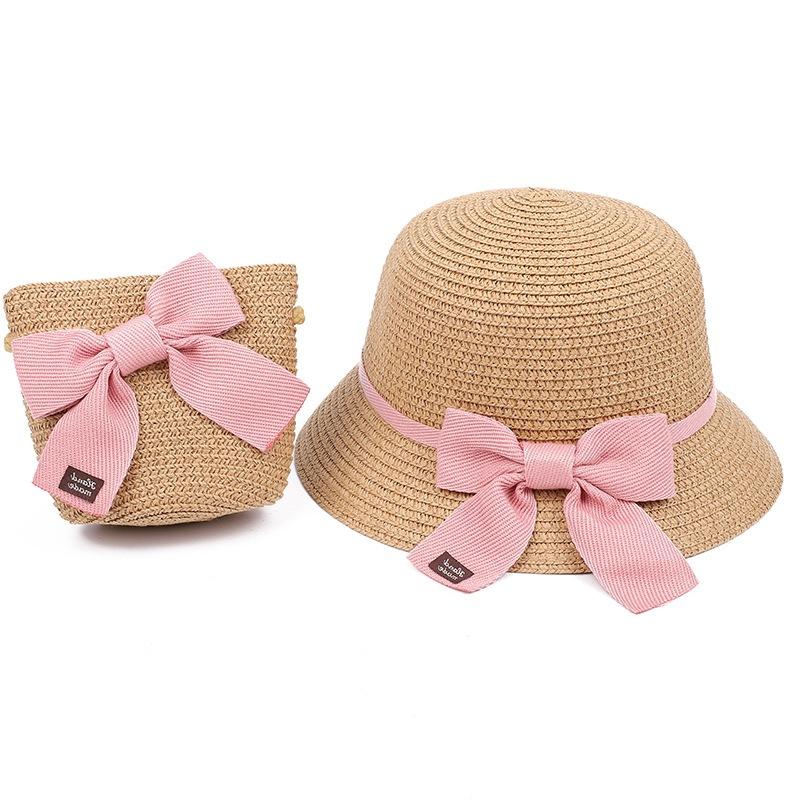 Children's Sun Hat Girls Sun Hat Summer Straw Hat Small Bag Set Princess Beach Summer Sun Protection Bucket Hat