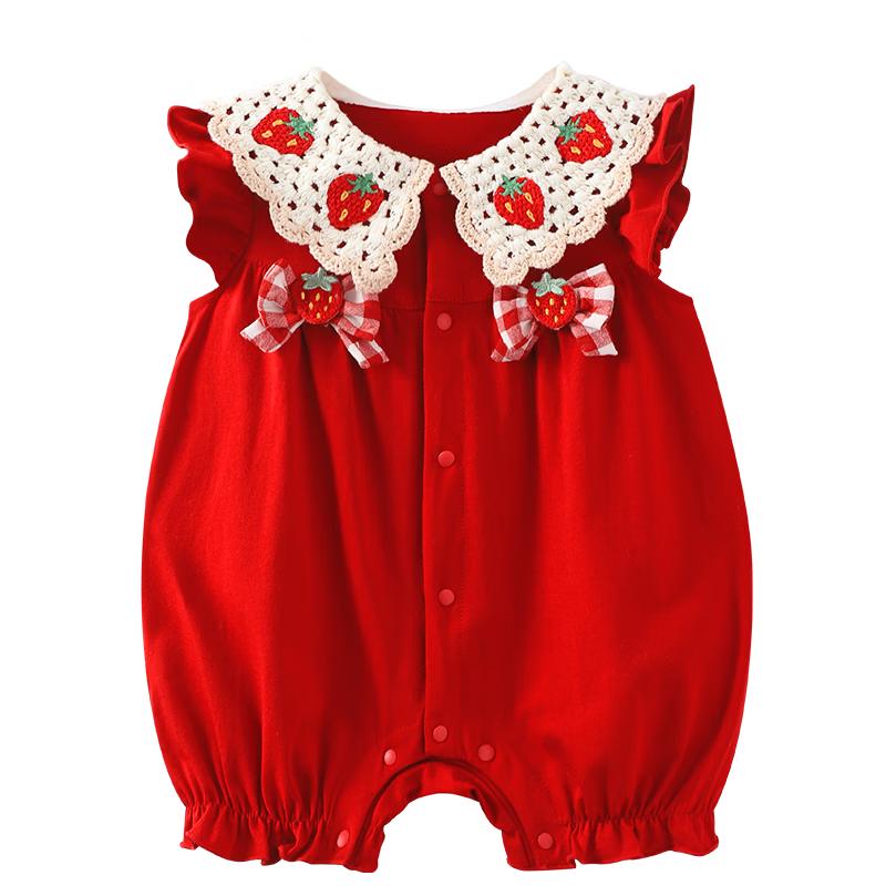 Youqi Baby Girl Festive Red Summer Romper 73