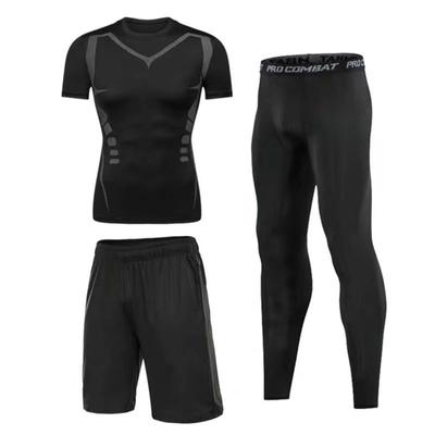 Driedelige set Heren Fitnesskleding Herenpakken Snel drogende kleding Tights Trainingskleding Hardloopkleding Basketbalkleding Sportkleding Lange mouwen