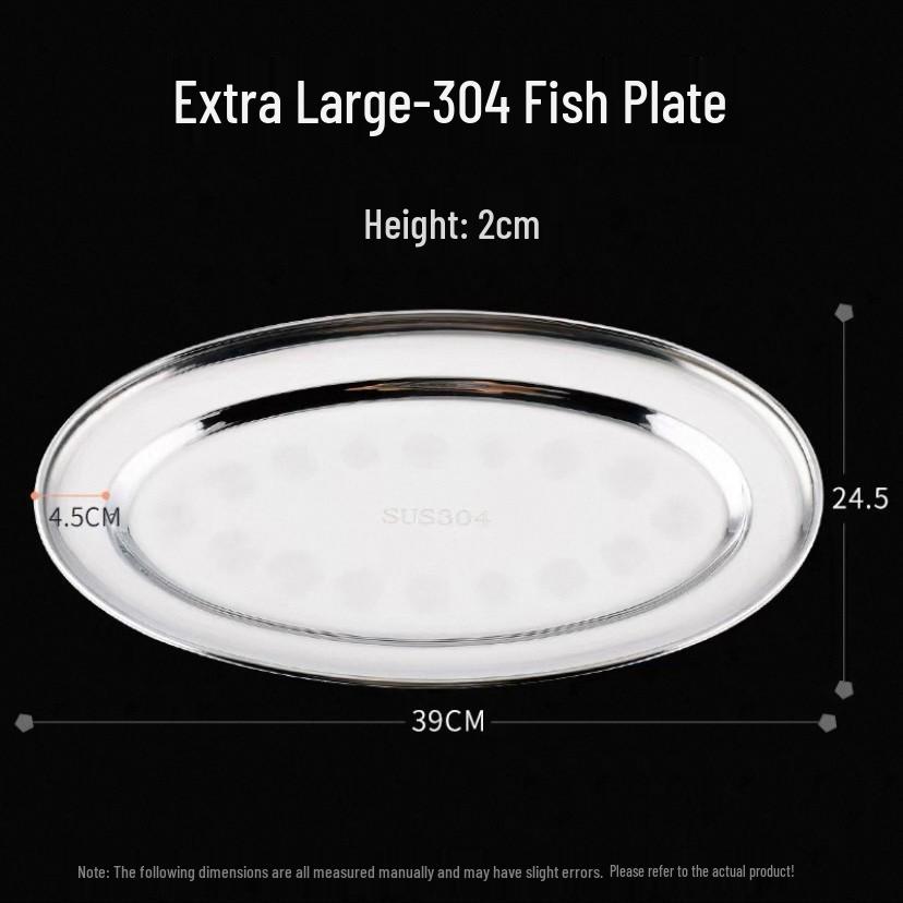 304 Stainless Steel Oval Fish Dish - Creative Steamed Fish Plate, Small Round Dish for Home Use