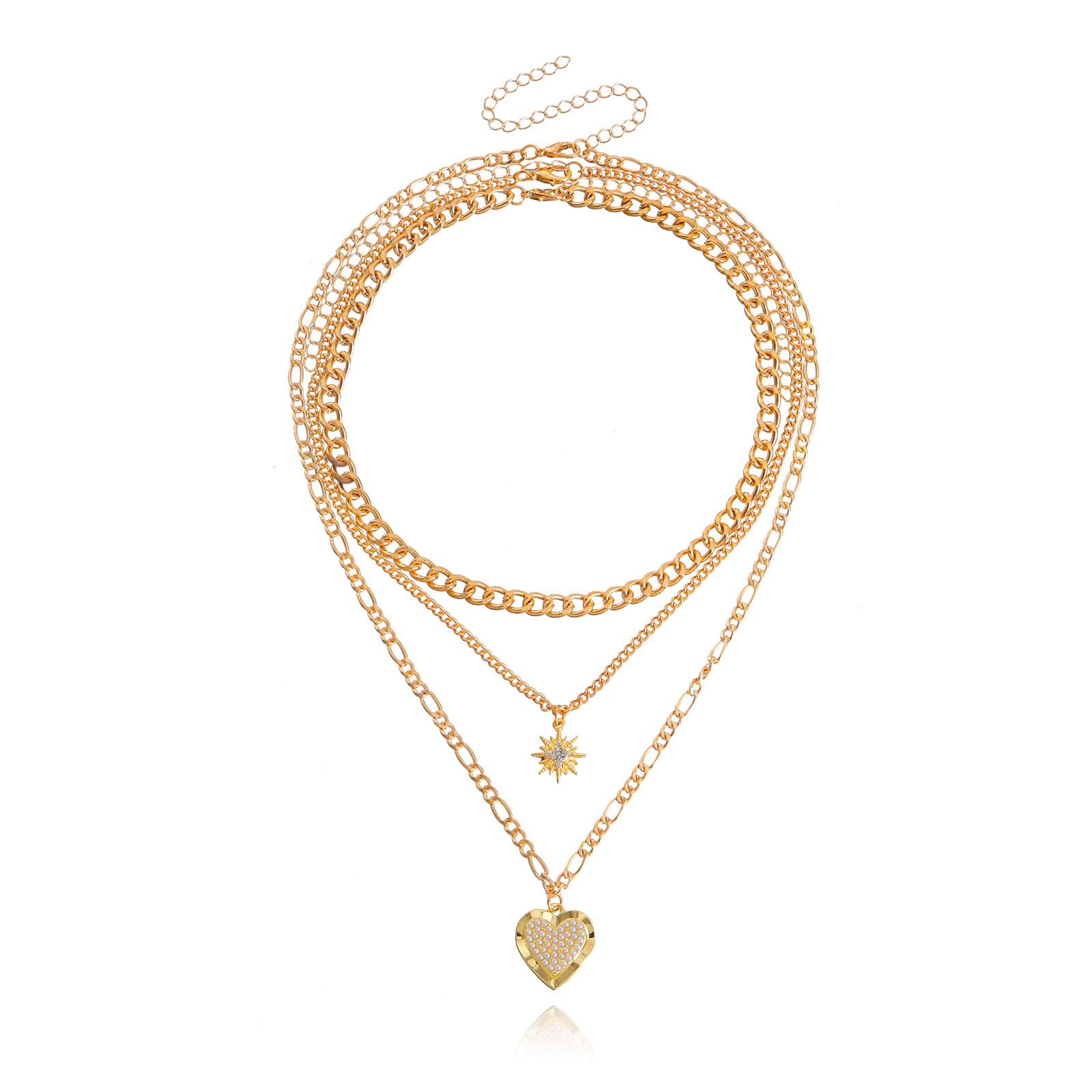 

European and American jewelry, Valentine s Day ins metal style love pendant necklace female, punk trend multi-layer necklace золотой