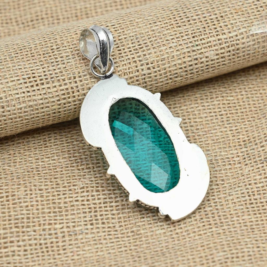 Fasetowana Turmalin Indykolit Solidne Srebro Próby 925 Biżuteria Wisiorek z Kamieniem Szlachetnym Ręcznie Robiony Prezent