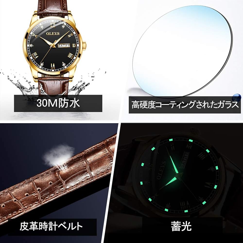 OLEVS Men's Ultra-Thin Analog Quartz Watch with Leather Strap and Date Display