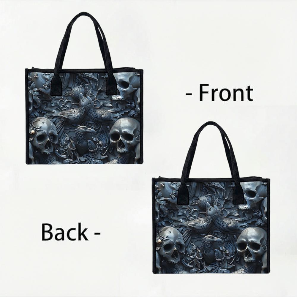 Gothic Skull Crow Pattern Tote Bag Daily Use Shoulder Bag