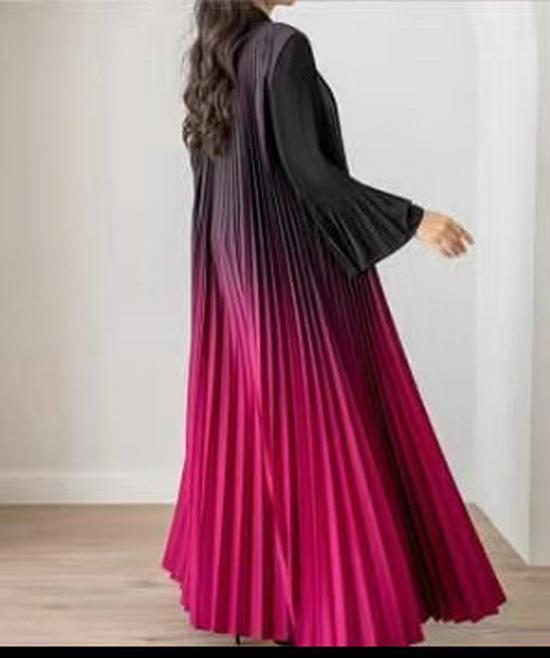 Gradient Color Handmade Pleated Long Sleeve Outerwear - 2024 Spring/Autumn Women's Slimming Robe