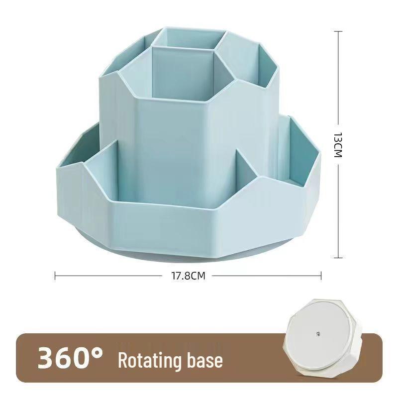 Double-Layer Rotating Pen Holder - Large Capacity, Cute Design for Student Desktops
