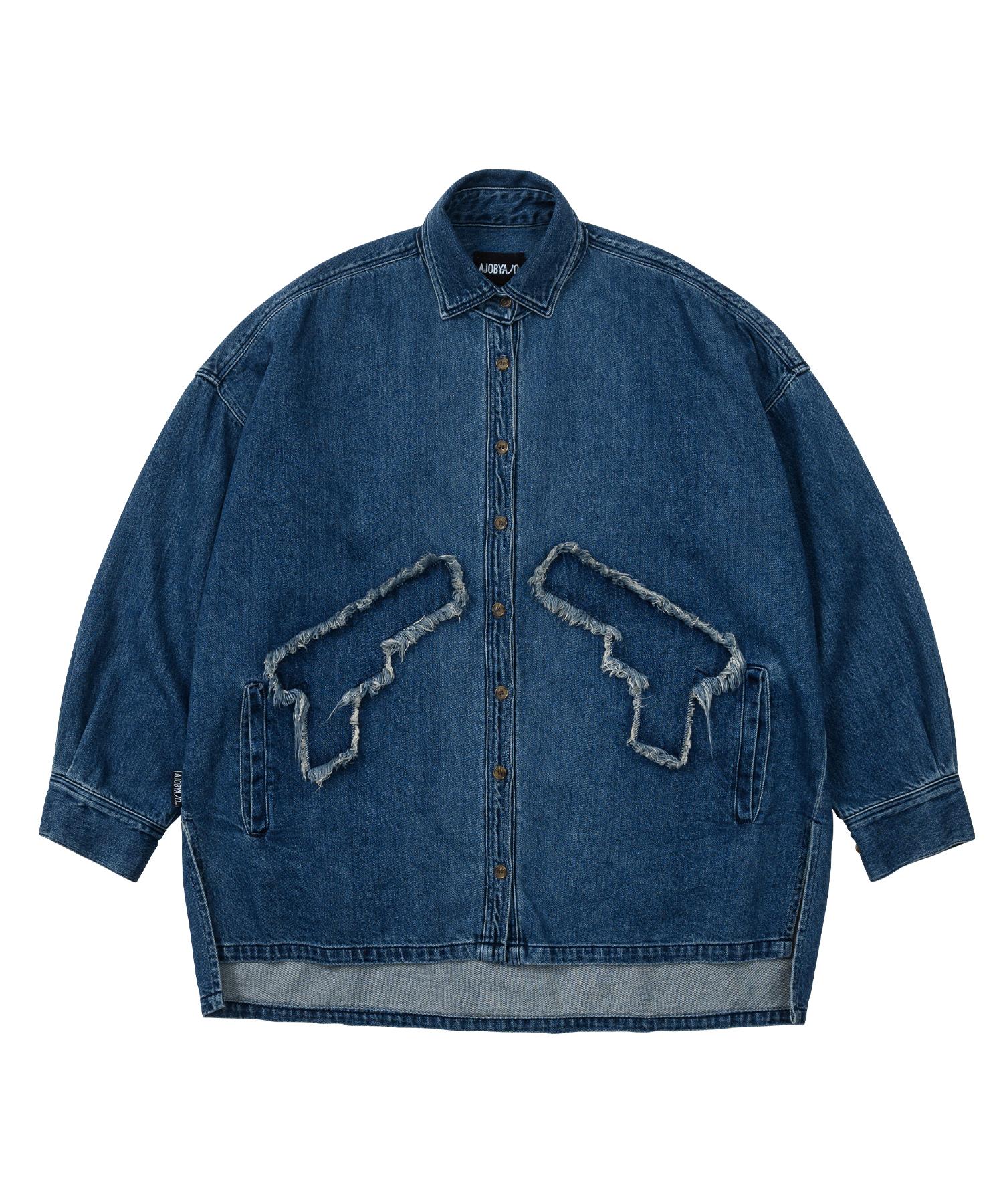 Azo By Azo Gun Oversized Washed Denim Shirt [Navy] Reference/Relaxed (L)
