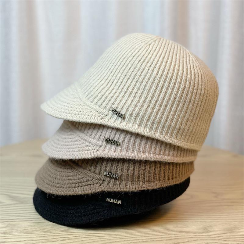 New Women's Duck Tongue Hat Autumn And Winter Fashion Sense Striped Small Headband Ladies Knitted Equestrian Hat