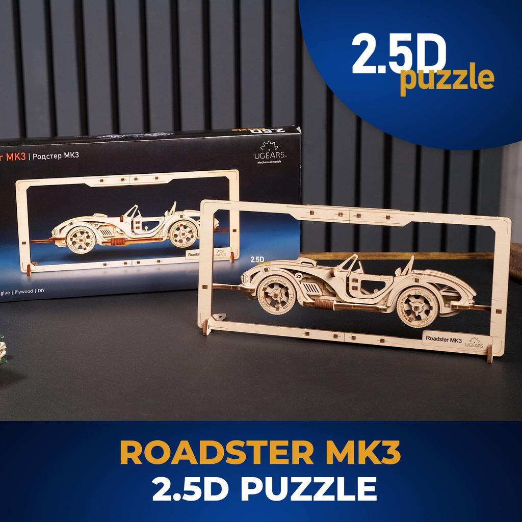 Ugears Roadster MK3 Puzzle 70195 Roadster MK3 Puzzle Wooden Block DIY Puzzle Assembly Imagination Creativity Toy Educational Wooden Puzzle 3D Craft