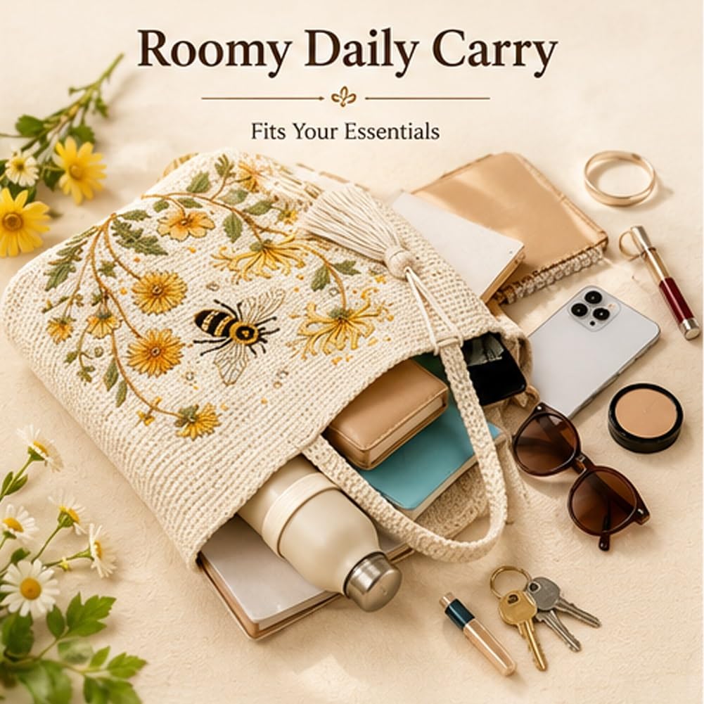 Women's Crochet Embroidered Bag for Shopping, Beach and Casual Outings