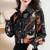 Fashion Printed Shirt  Spring Autumn Commute Single-breasted Casual Korean Polo-Neck Spliced Women's Clothing Loose Blouse