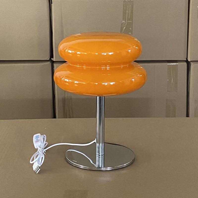 Generic Macaron Style Double Ring Glass Table Lamp Eye Caring Bedside Night Light Usb Powered Decorative For Living Room Bedroom