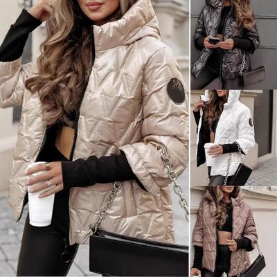 Giacca da donna con cappuccio in cotone 2025 - Autunno/Inverno Scollo a V Vestibilità Larga