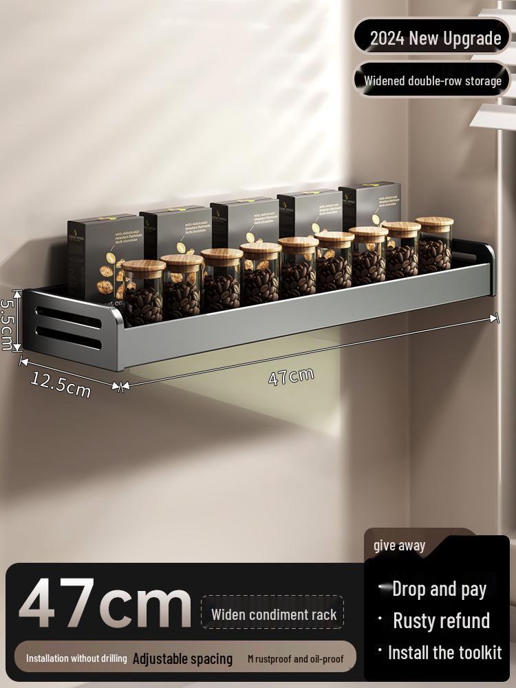 Wall-Mounted Cream Style Spice Rack with Seasoning Jars & Utensil Storage