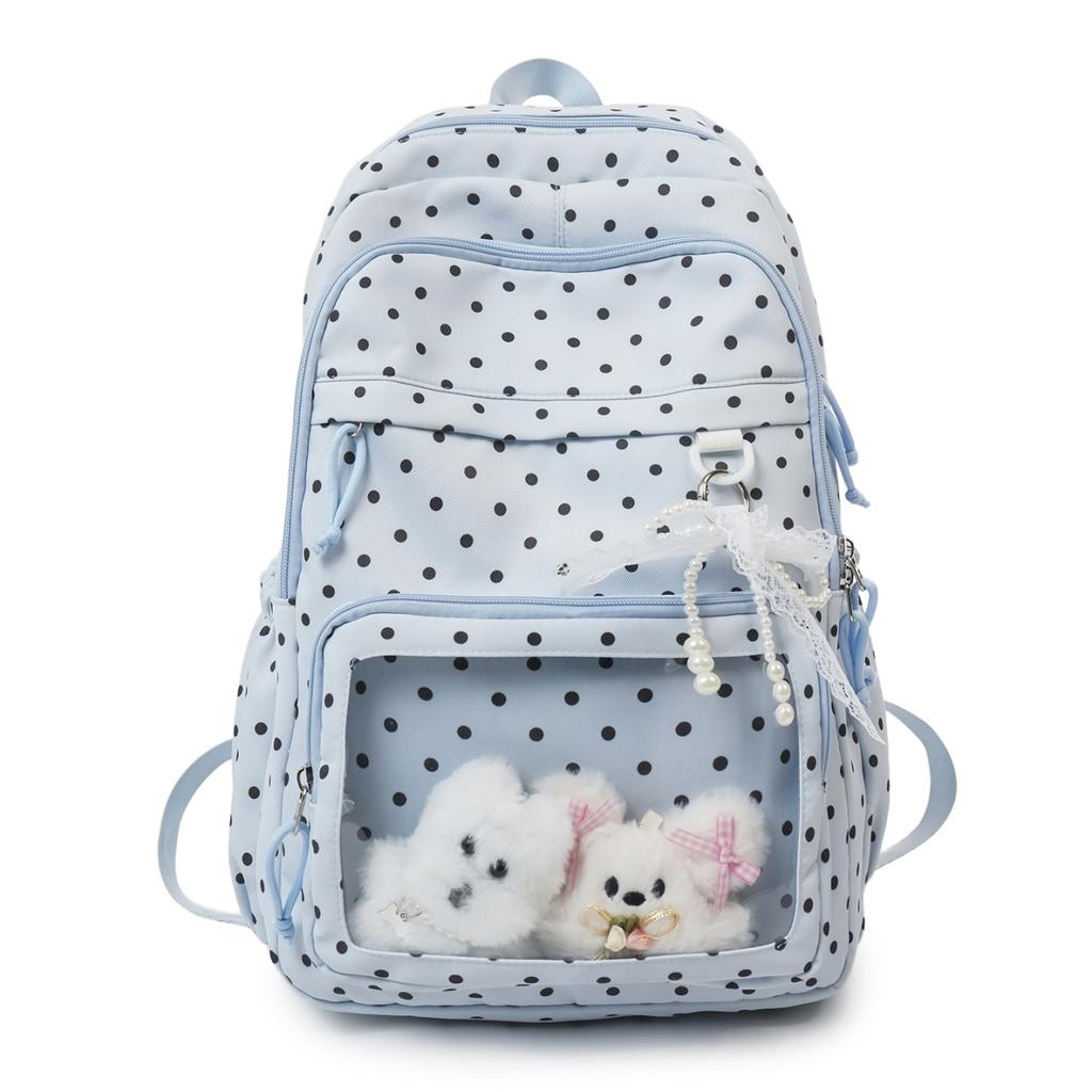Schoolbag Japanese new fresh polka dot backpack student schoolbag women's large-capacity transparent pain bag junior high school backpack