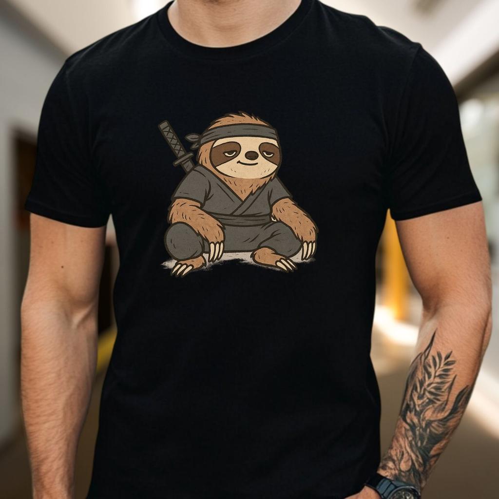 Mens Ninja Sloth Chill Motif Cotton T-Shirt Size S to 5XL-