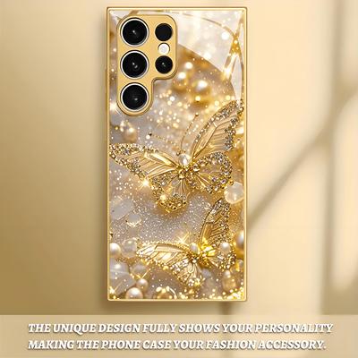 Nouvelle coque de téléphone plaquée or pour Samsung Galaxy S26 Ultra S25 Plus S24 S23 S22 fe verre trempé Motifs texturés artistiques