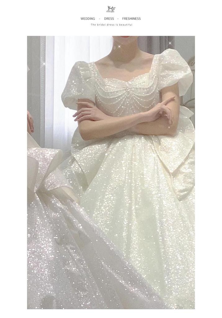 2025 French Retro Summer Wedding Dress: High-Quality Plus Size Bridal Gown with Light Train & Embroidery D93