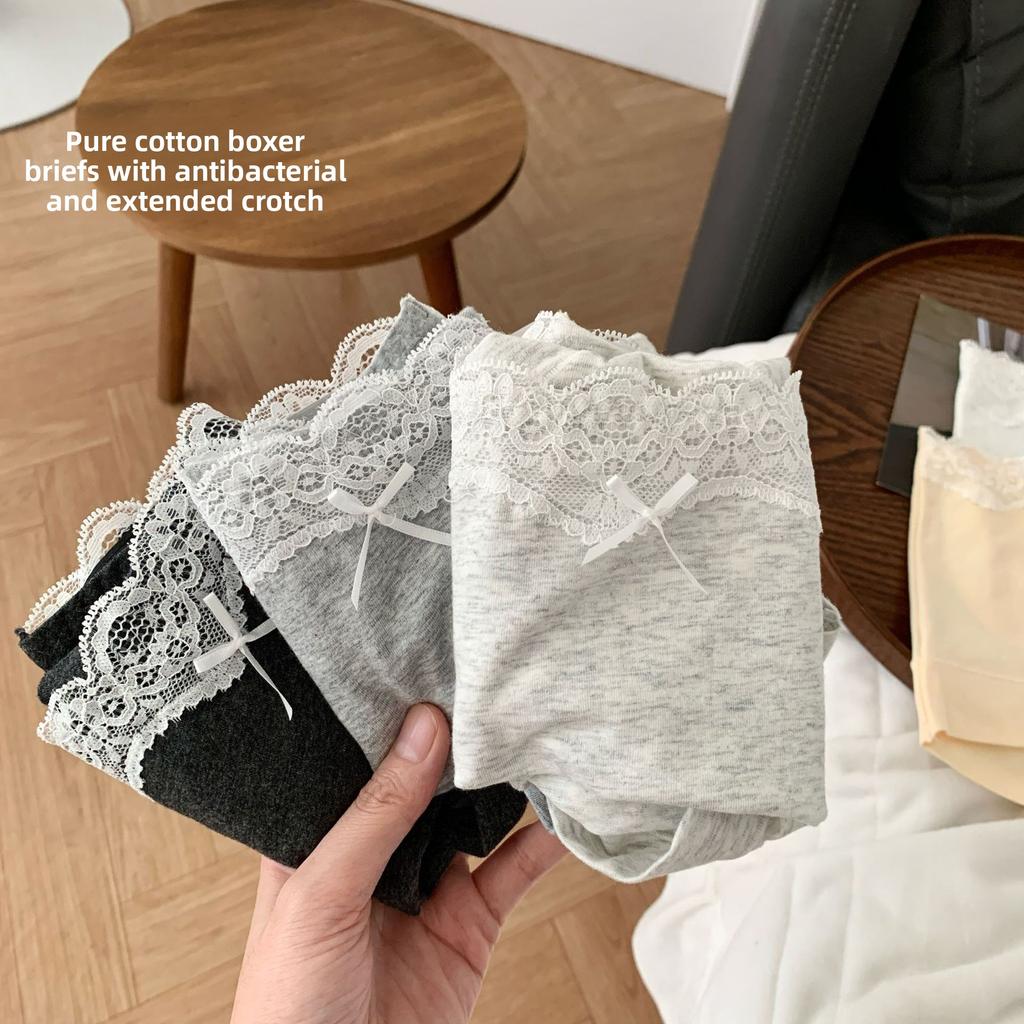 Female Spring and Autumn All Purpose Cotton Lace Edge 10A Antibacterial Extended Crotch Waist Flat Angle Panties