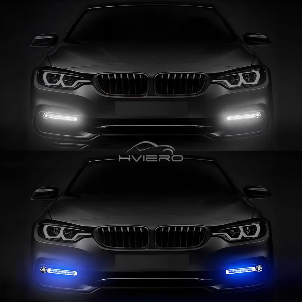 Auto Wiring Wind Power Grille Car Turn Signal Fog Warning Light White Blue Colorful Fan Rotation Daytime Running Lamp Decoration