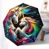 Automatic Folding Umbrella with Swirling Rainbow Unicorn Design - Vibrant Multicolor Artwork, Portable Collapsible for All Sea