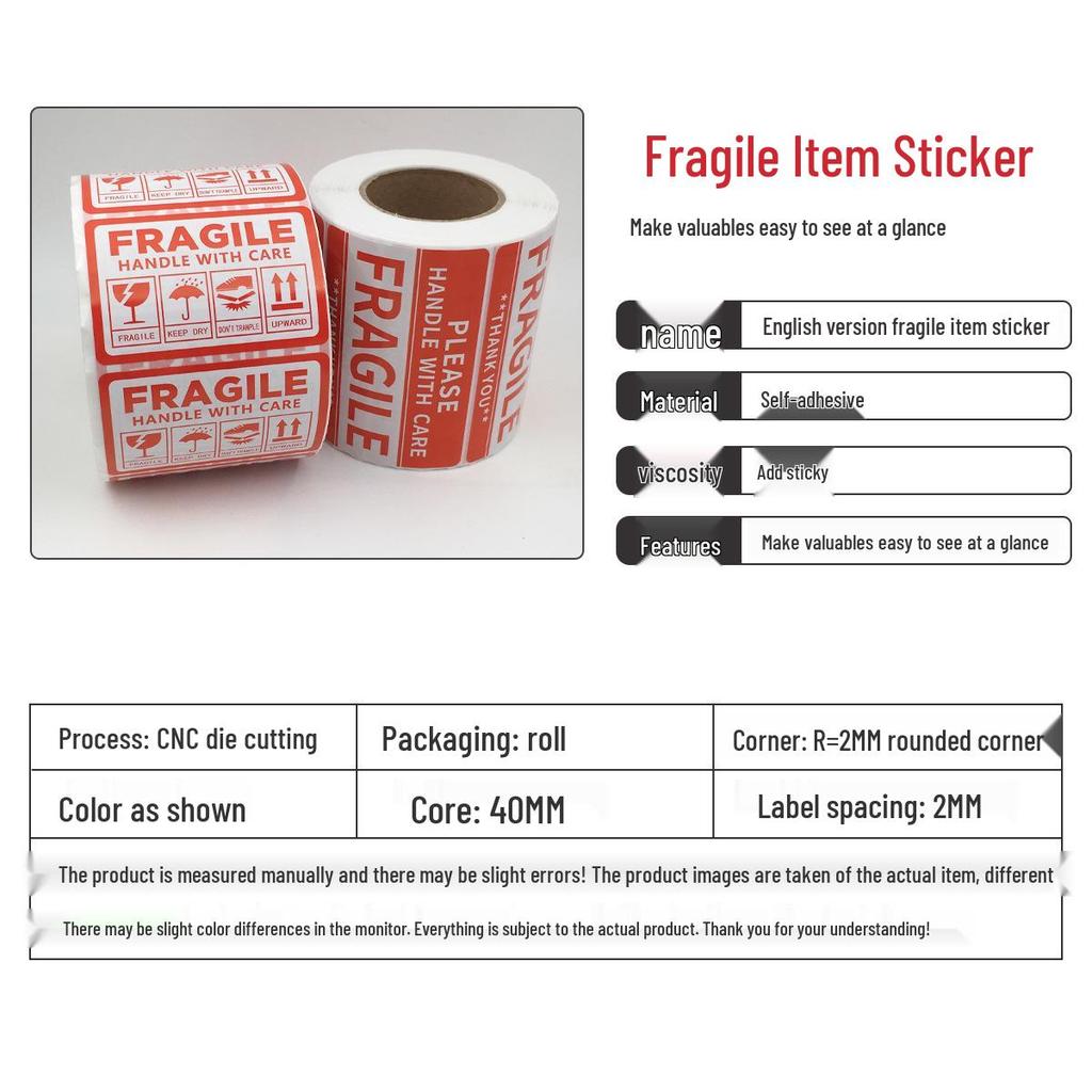Fragile Warning Sticker for Logistics & Packaging - English Version