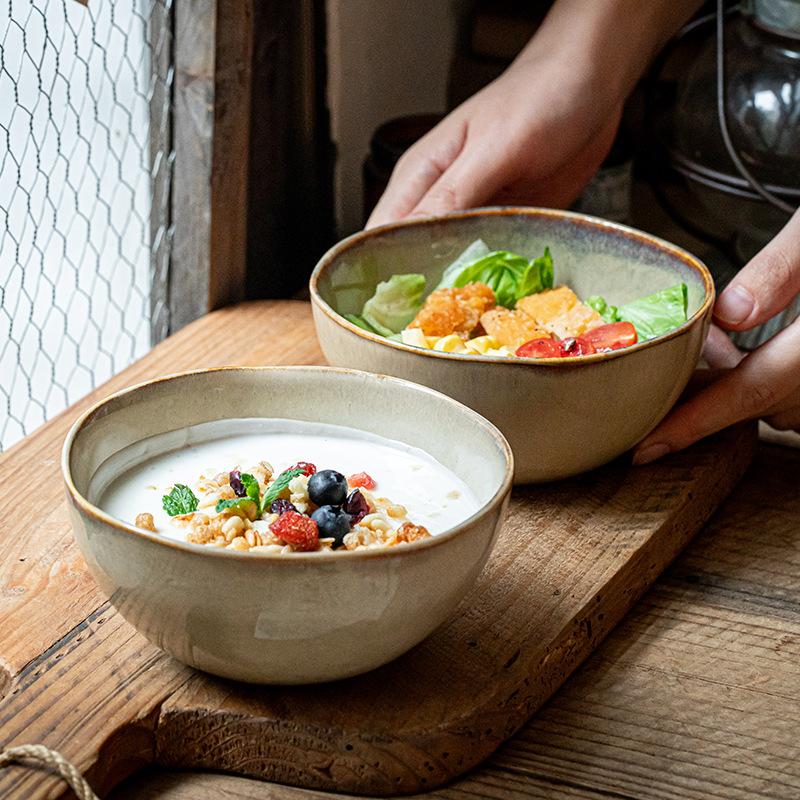 Vintage Nostalgic Noodle Bowl 5.5-Inch Ceramic Bowl Breakfast Bowl Thickened Irregular Kiln Salad Bowl Outlet