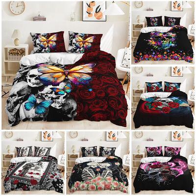 Skull Skeleton Rose Bride And Groom Lovers Doona Duvet Quilt Cover Bedding Set
