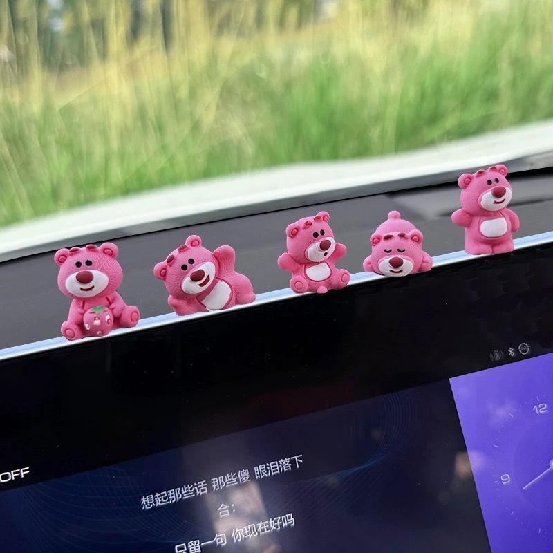 Car ornament cute strawberry bear central control screen decompression little doll car interior decoration new internet famous