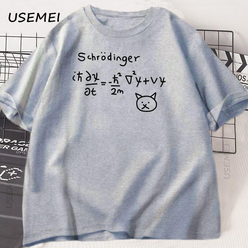 Lustiges Quantenmechanik Katze Bedrucktes T-Shirt Männer Frauen Baumwolle Kurzarm T-Shirt Übergroß Rundhals Atmungsaktives T-Shirt Kleidung