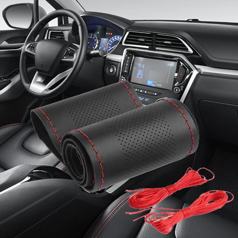 Χειροποίητο Κάλυμμα Τιμονιού από Γνήσιο Δέρμα, Αντιολισθητικό, Άνω Στρώμα από Δέρμα Αγελάδας που Απορροφά τον Ιδρώτα, Καθολικό για Όλες τις Εποχές.