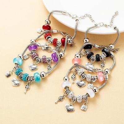 Glazed Gem Beads Key Lock Love Hanging Bracelet Women's Jewelry Gift Bracelet 6 Colors Available