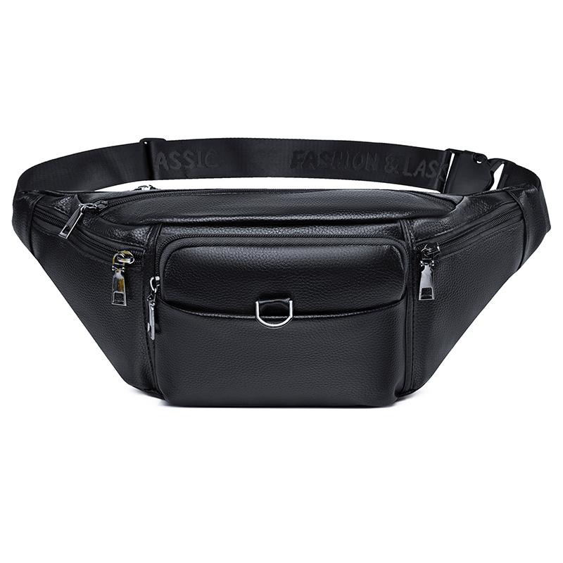 

Мужская кожаная поясная сумка - Ретро поясная сумка, Нагрудная сумка-слинг, Поясная сумка через плечо, Повседневная мода, Прочная и стильная чёрный