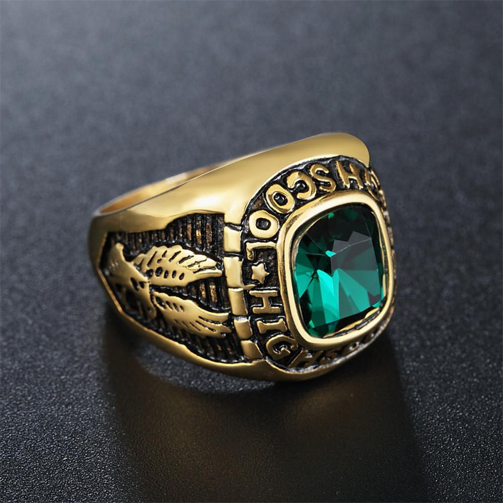 Punk Rock Titanium Steel HIGHSCOOL Eagle Navy Round Stone Rings for Men Charm Jewelry Drop Shipping Size 7-13