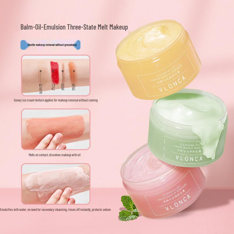 VLONCA Ice Cream Cleansing Balm for Eyes, Lips & Face - Gentle Makeup Remover for Sensitive Skin.