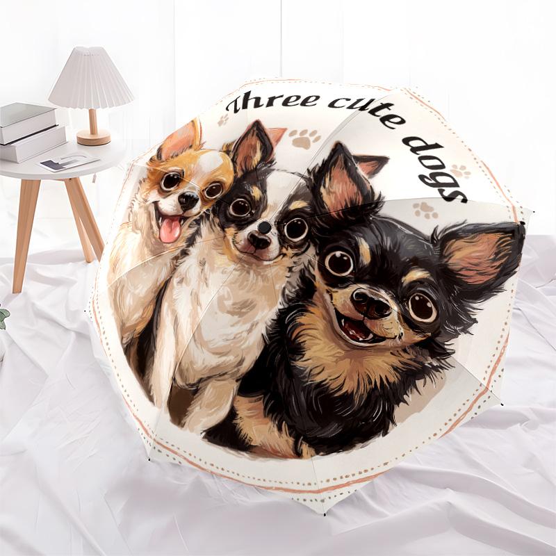 Cartoon Dog  pattern, automatic folding umbrella, portable and foldable design, 8 ribs, a Christmas or birthday gift.