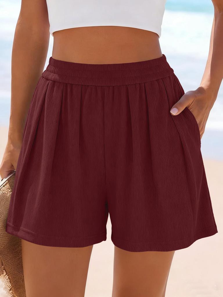 2026 European & American Summer Wide Casual Solid Color Fashion Shorts with Pockets