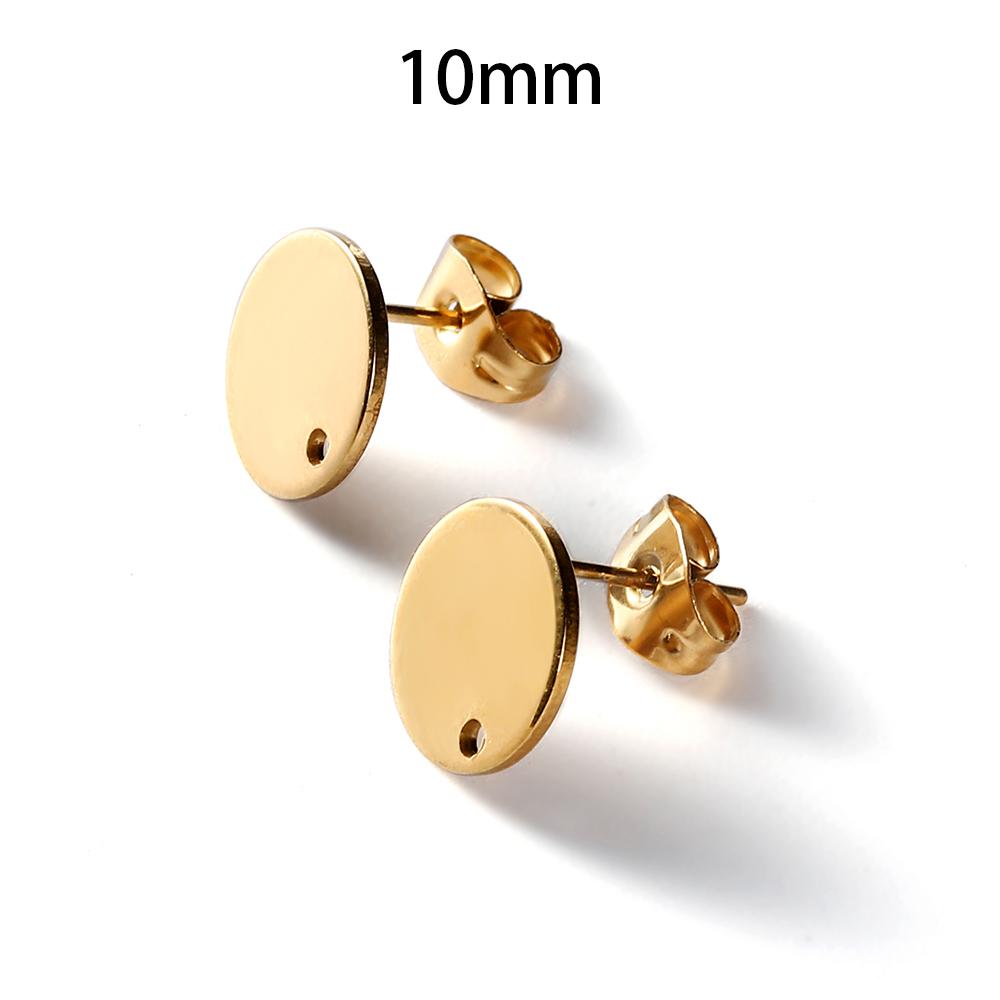 10pcs/lot Gold Color Stainless Steel Heart Drops Round Hole Ear Studs With Earring Plug For DIY Jewelry Making Accessories