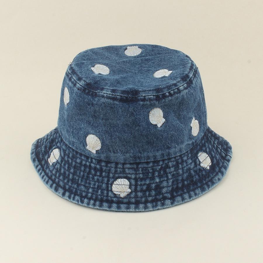 Unisex Shell Embroidery Bucket Hat, Versatile Wide Brim, Face-framing, Sunshade Outdoor Denim Fisherman Hat