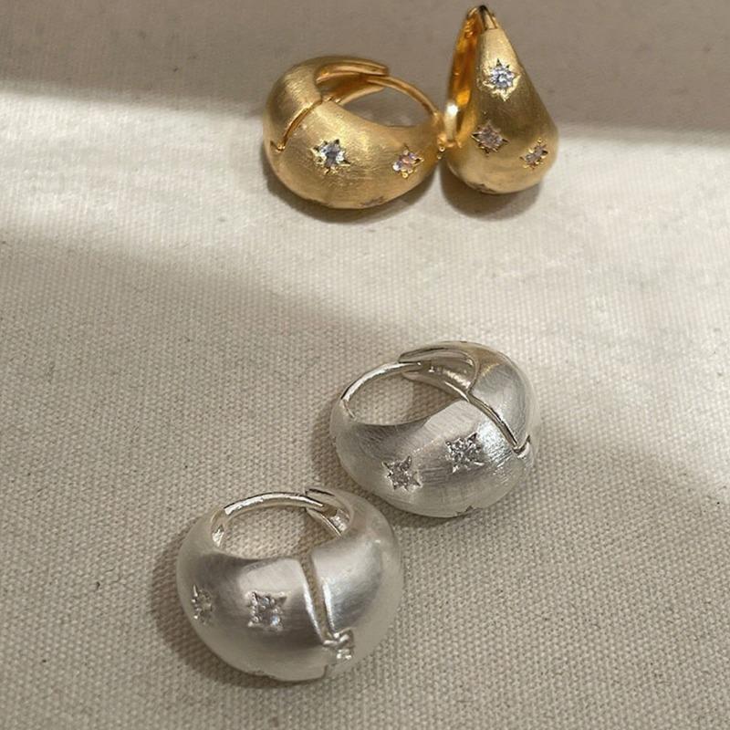Wire-cut Star Zircon Earrings - Vintage-style Earclips Accessory