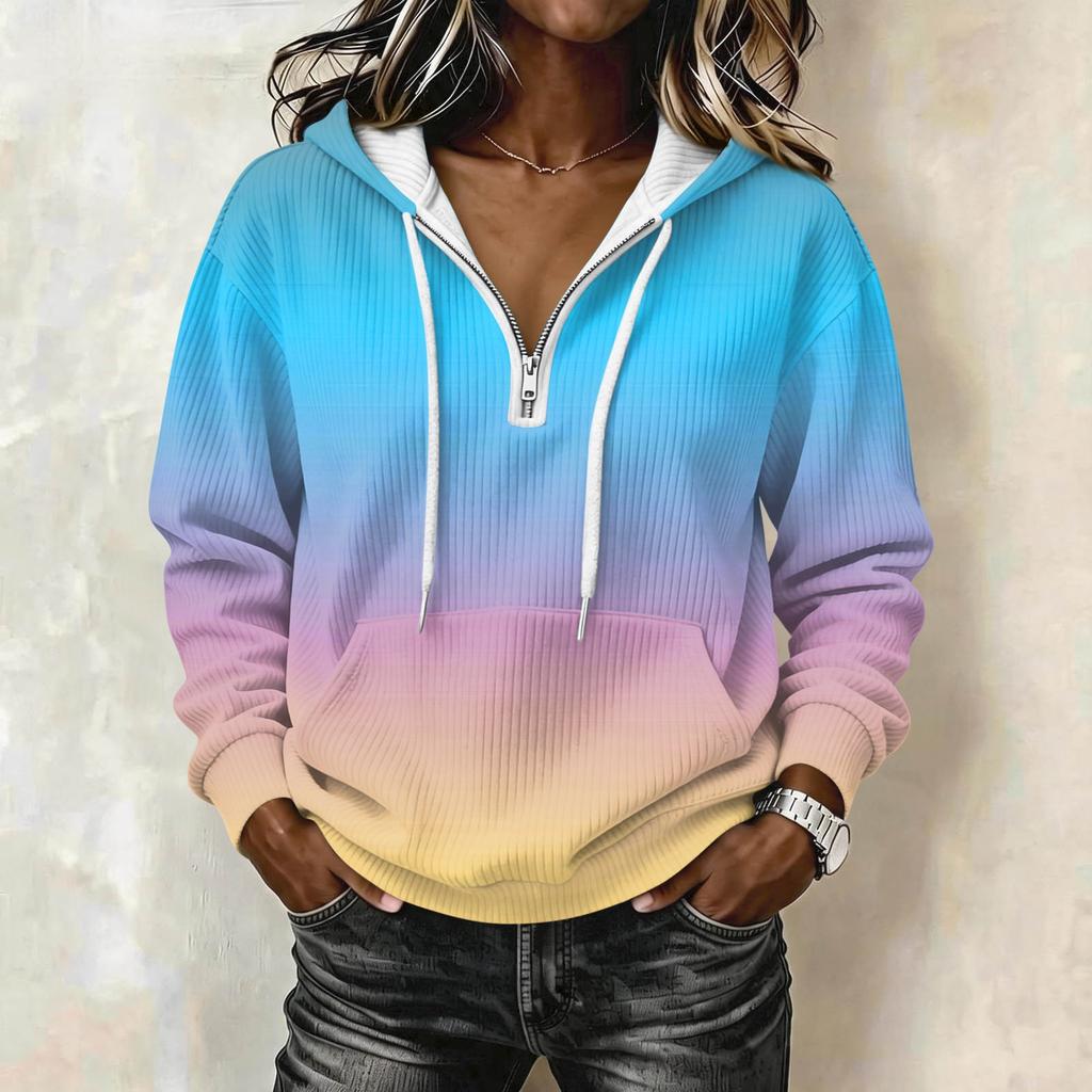 Damen Mode Langarm Farbverlauf Print Kapuzenpullover Sweatshirt